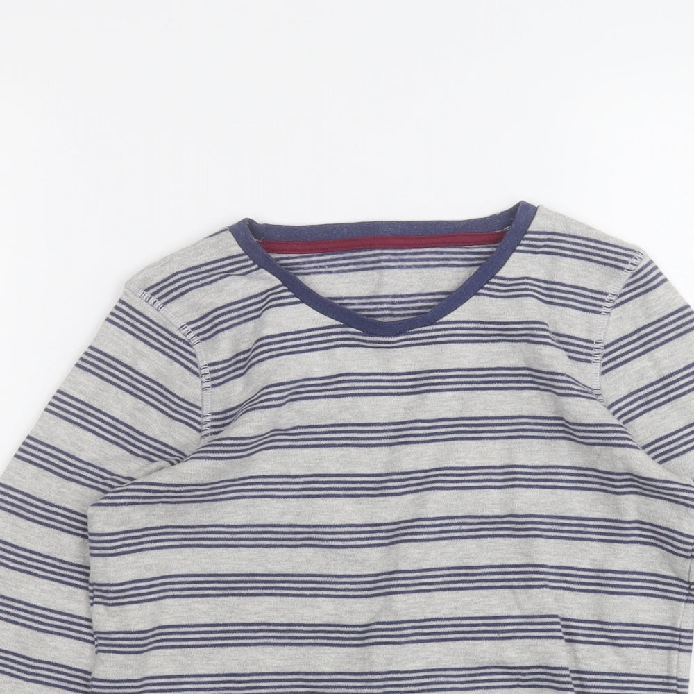 Marks and Spencer Boys Grey Round Neck Striped Cotton Pullover Jumper Size 11-12 Years