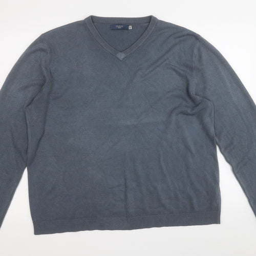 Atlantic Bay Mens Blue Round Neck  Acrylic Pullover Jumper Size XL