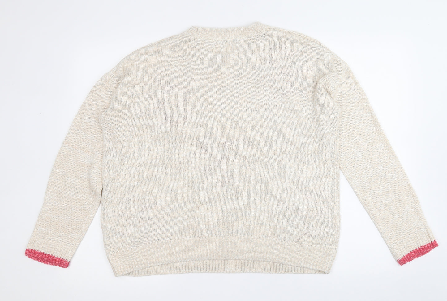 George Womens Beige Round Neck Floral Acrylic Pullover Jumper Size 16