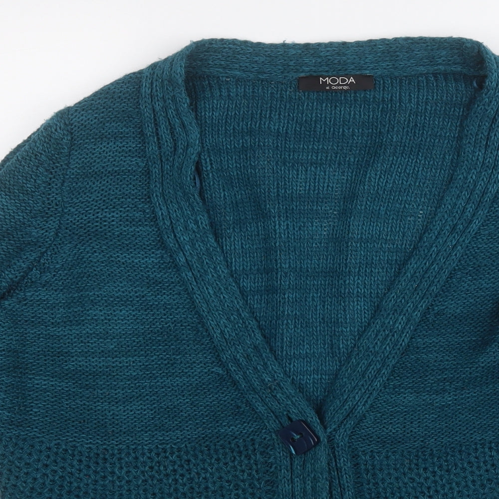 George Womens Blue V-Neck  Acrylic Cardigan Jumper Size 12