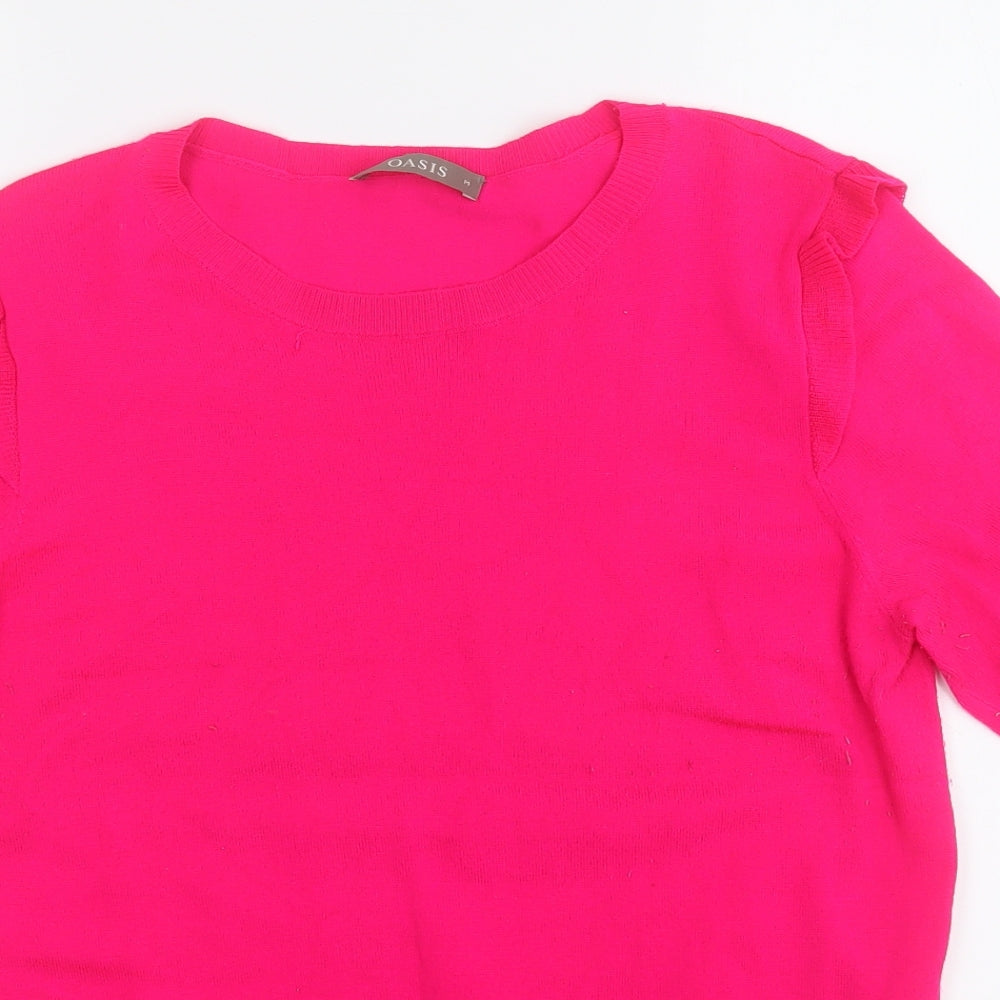 Oasis Womens Pink Round Neck  Acrylic Pullover Jumper Size M