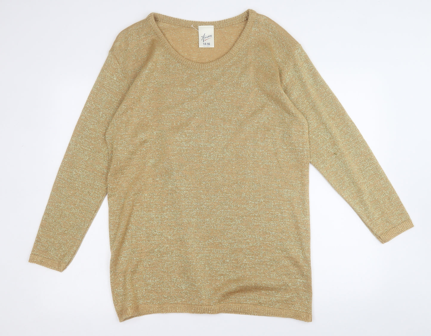 Amani Womens Gold  Acrylic Jumper Dress  Size 14  Round Neck