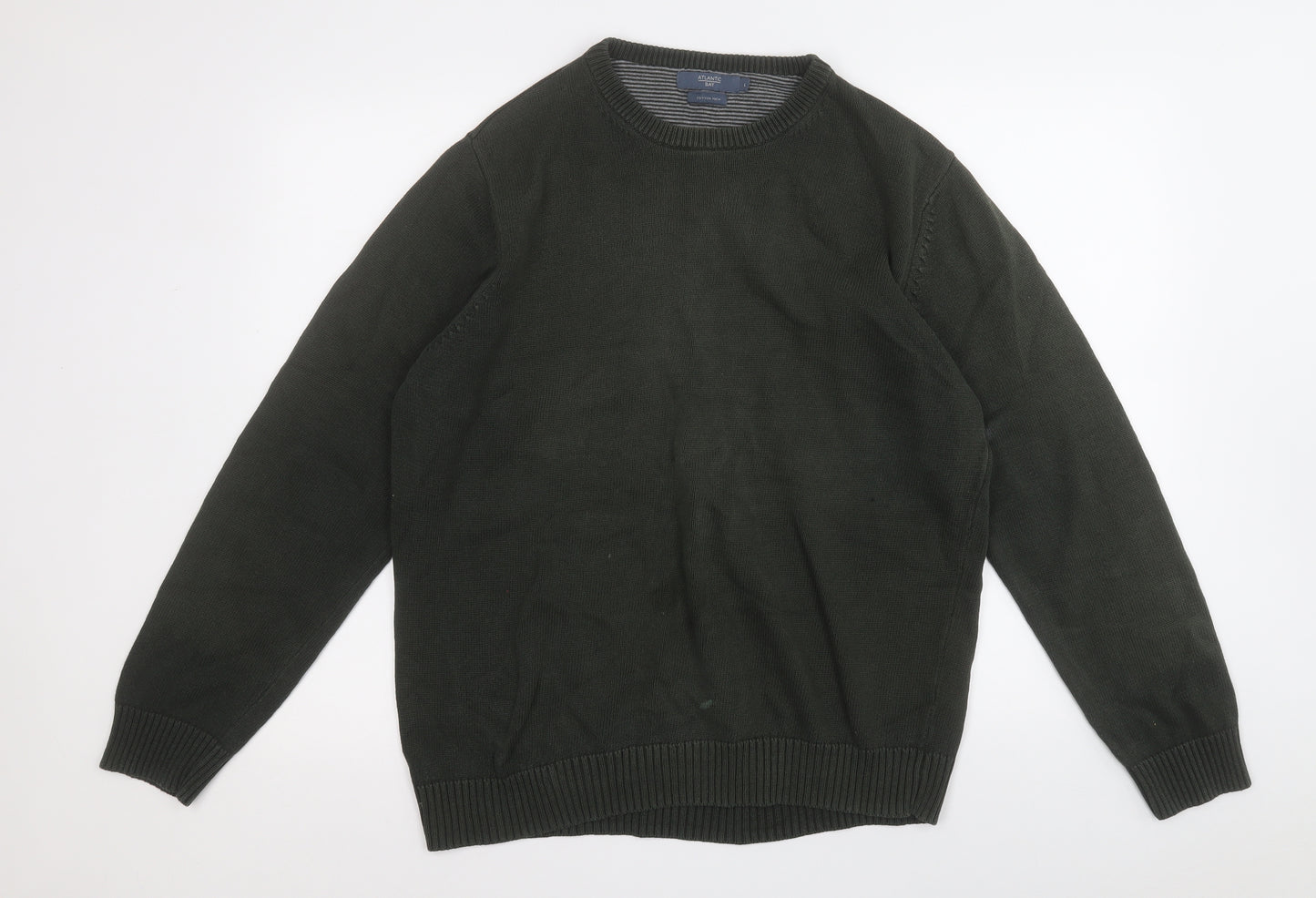 Atlantic Bay Mens Green Round Neck  Cotton Pullover Jumper Size L
