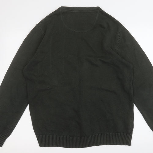 Atlantic Bay Mens Green Round Neck  Cotton Pullover Jumper Size L