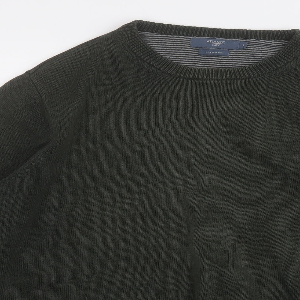 Atlantic Bay Mens Green Round Neck  Cotton Pullover Jumper Size L