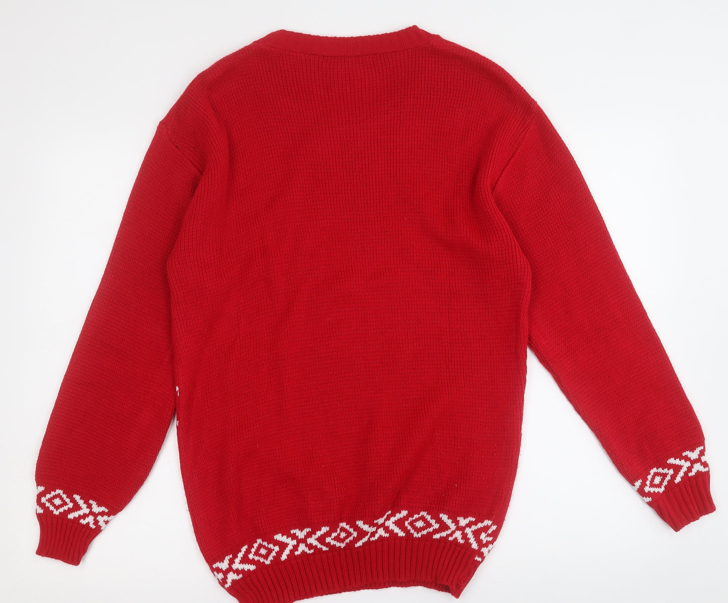 Preworn Mens Red Round Neck  Acrylic Pullover Jumper Size M