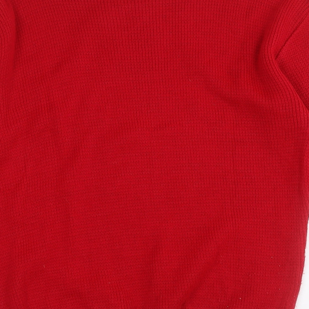 Preworn Mens Red Round Neck  Acrylic Pullover Jumper Size M