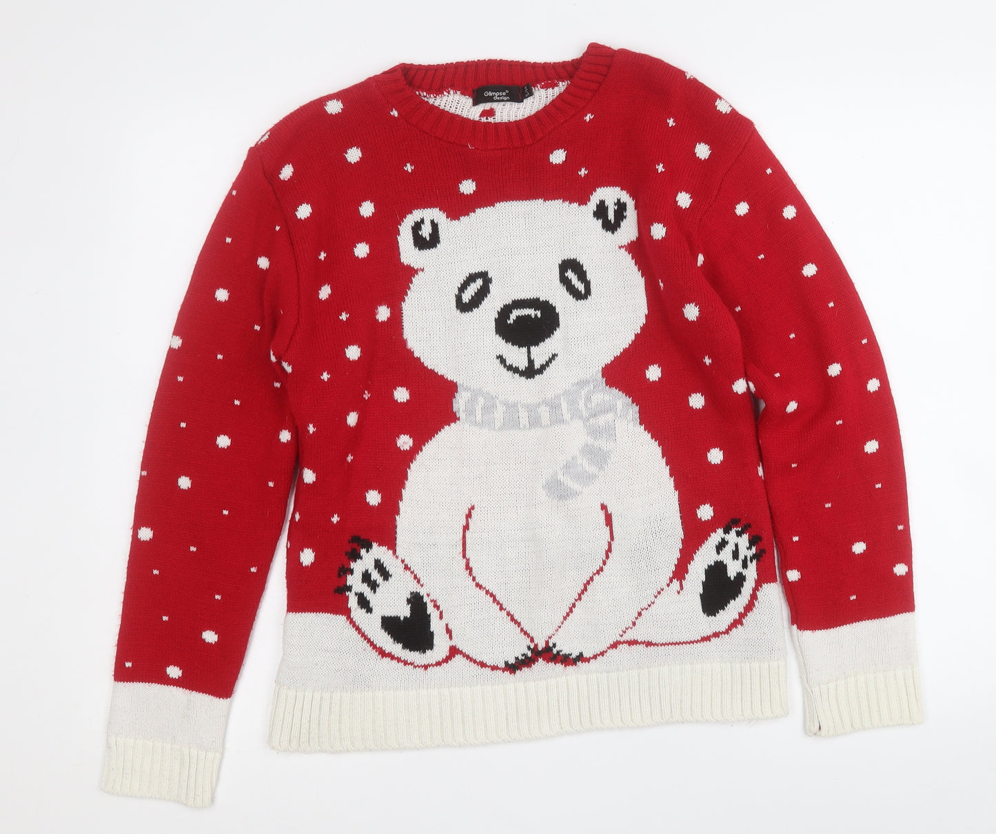 Glimpse Design Womens Red Round Neck  Acrylic Pullover Jumper Size S   - Polar Bear