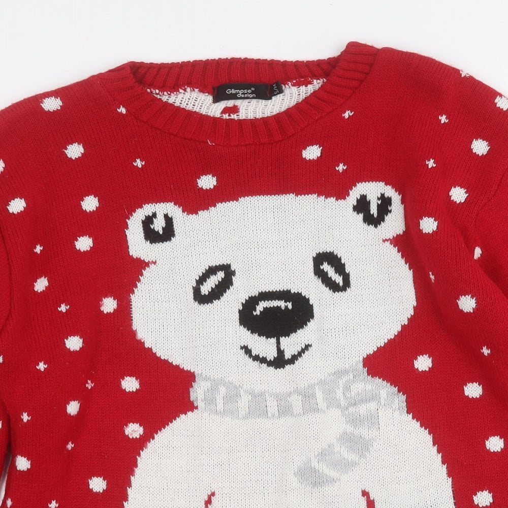 Glimpse Design Womens Red Round Neck  Acrylic Pullover Jumper Size S   - Polar Bear