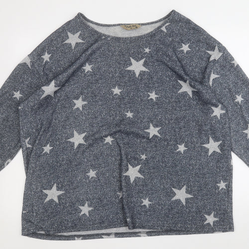 poetic soul  Womens Grey Round Neck Geometric Polyester Pullover Jumper Size XL   - Stars