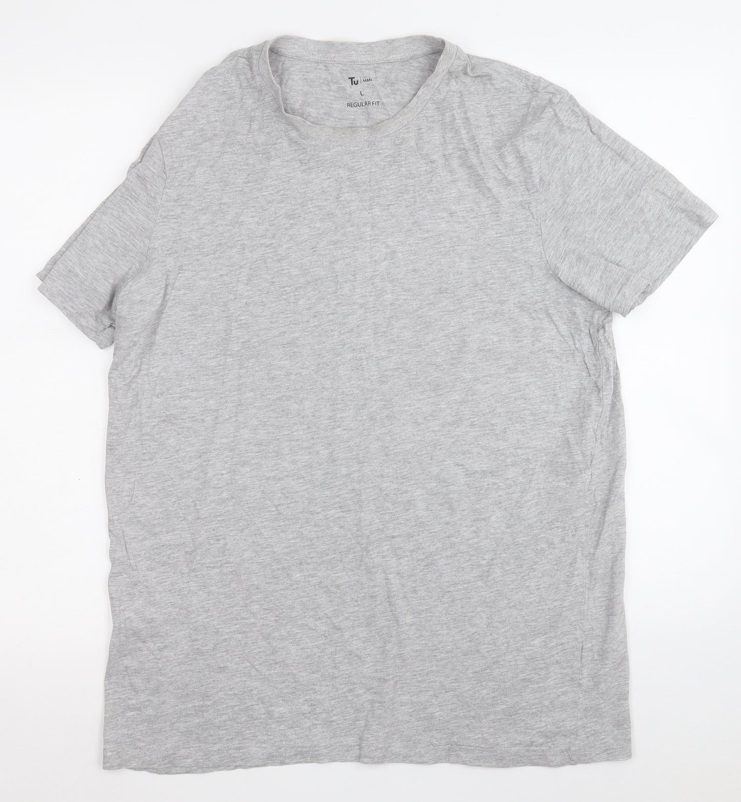 TU Mens Grey  Cotton  T-Shirt Size L Round Neck