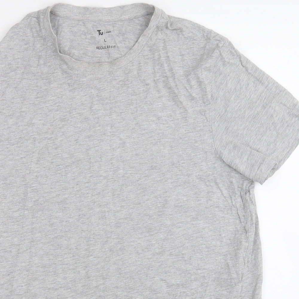 TU Mens Grey  Cotton  T-Shirt Size L Round Neck