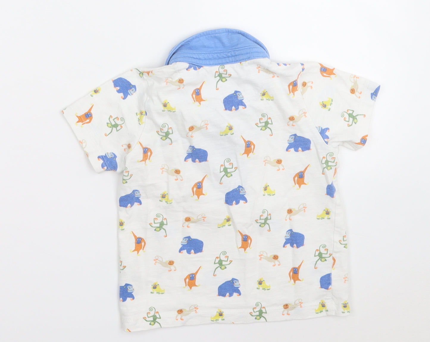 Mini Club Boys White Geometric Cotton Pullover Button-Up Size 2-3 Years Collared  - Animals