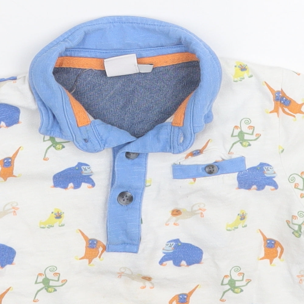 Mini Club Boys White Geometric Cotton Pullover Button-Up Size 2-3 Years Collared  - Animals