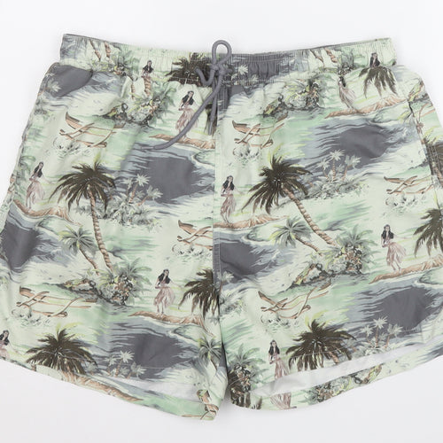 TU Mens Green Geometric Polyester Sweat Shorts Size M  Regular