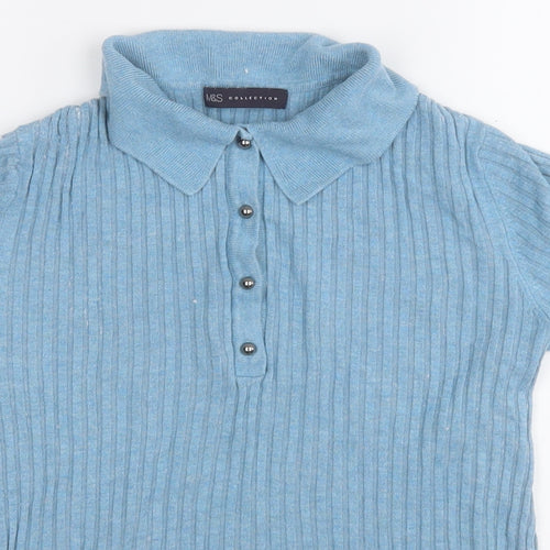 Marks and Spencer Womens Blue Round Neck  Viscose Pullover Jumper Size 12