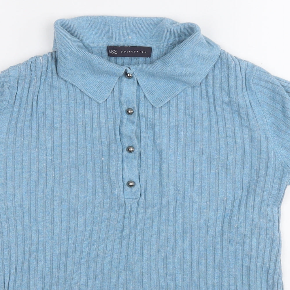 Marks and Spencer Womens Blue Round Neck  Viscose Pullover Jumper Size 12