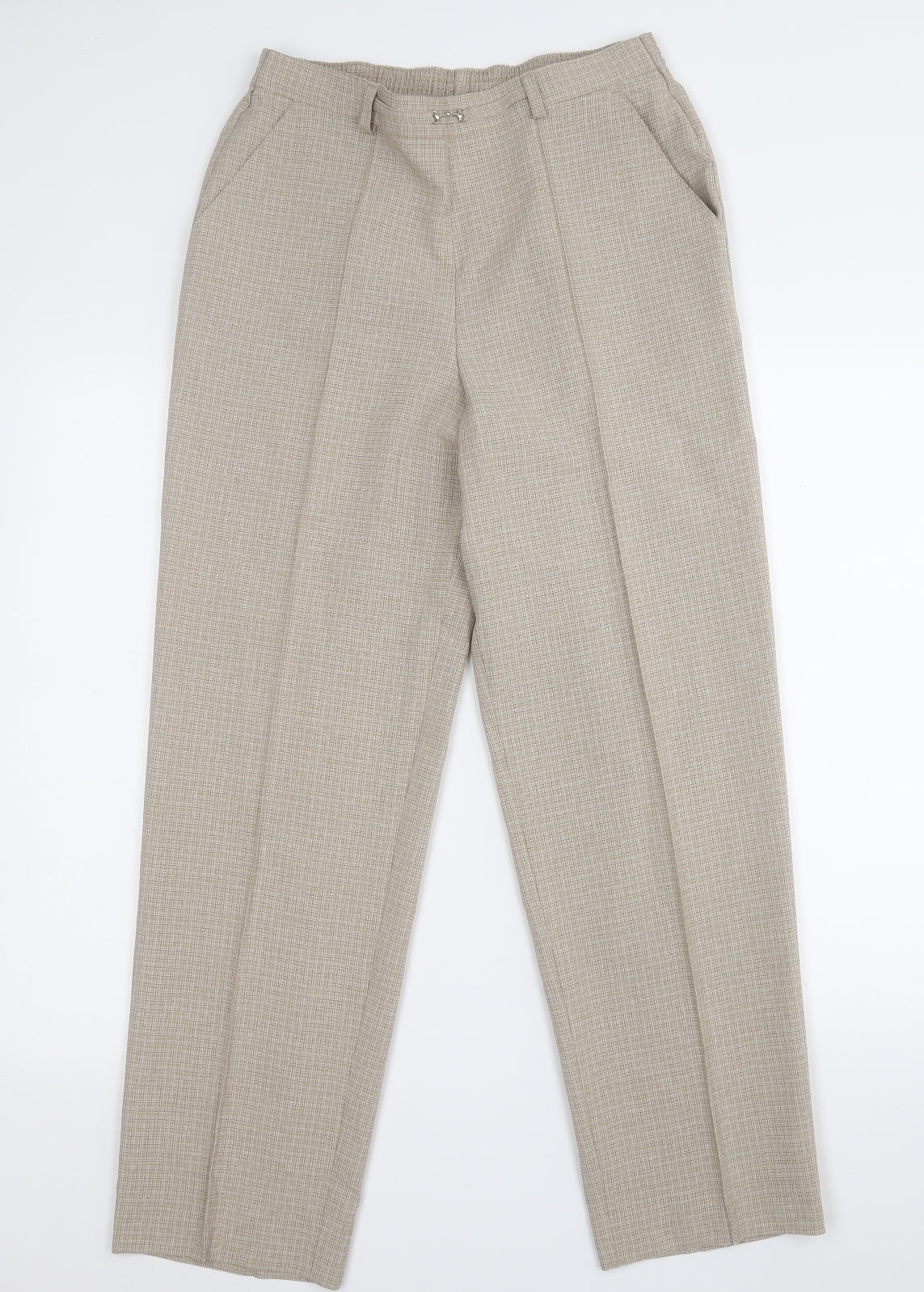 Marks and Spencer Womens Brown Plaid Polyester Dress Pants Trousers Size 10 L24 in Regular