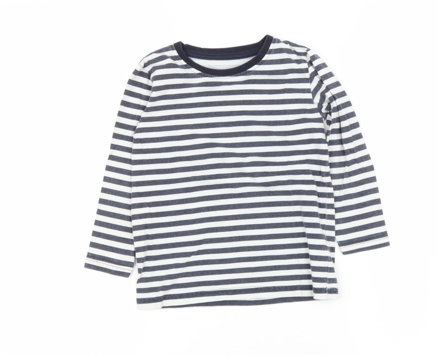 dunnes Boys Blue Striped Cotton Pullover T-Shirt Size 4-5 Years Round Neck