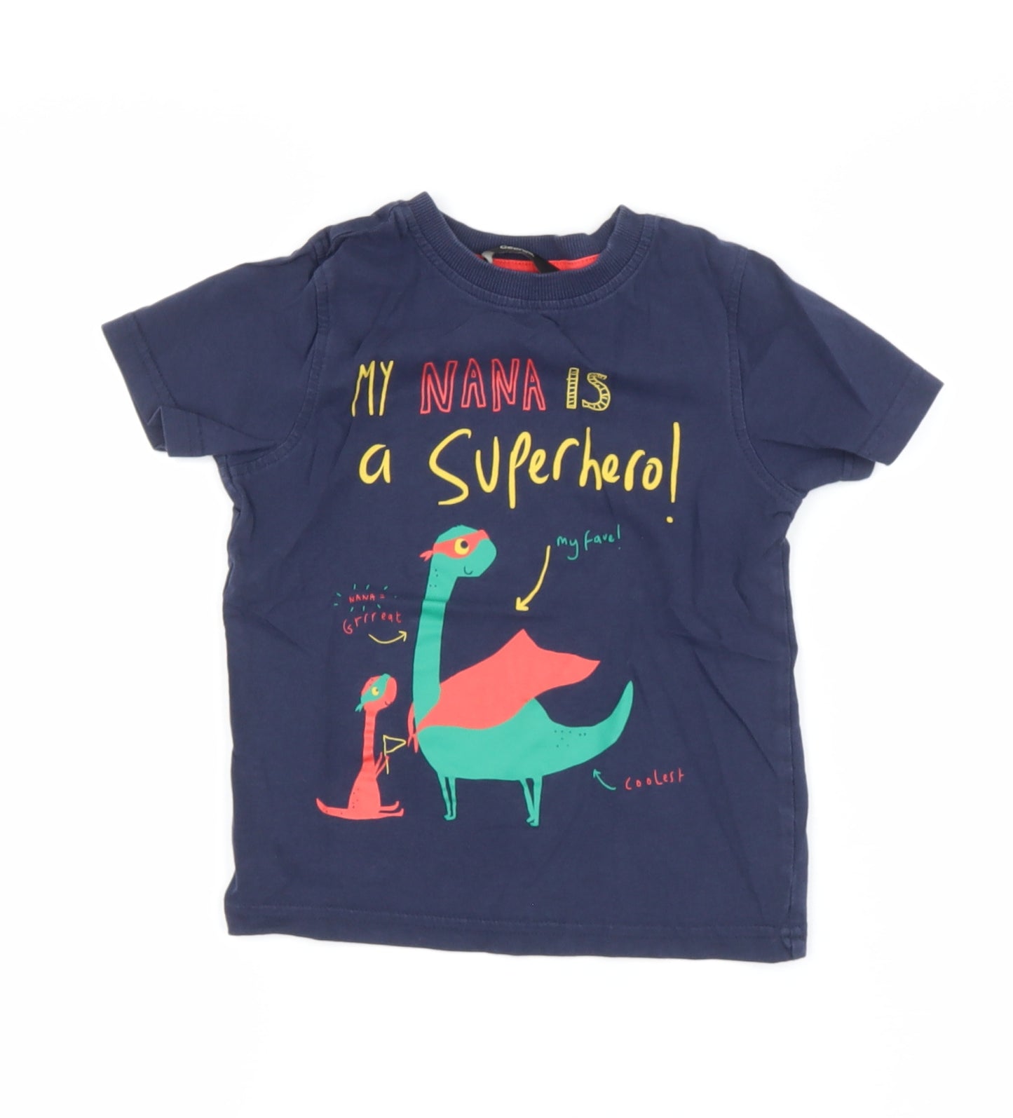 George Boys Blue  Cotton Basic T-Shirt Size 3-4 Years Round Neck  - Superhero