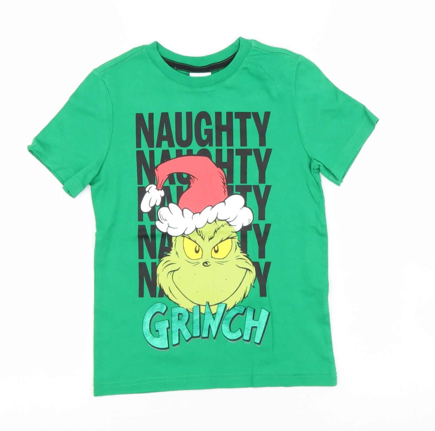 Preworn Boys Green  Cotton Basic T-Shirt Size 5-6 Years Round Neck  - Grinch