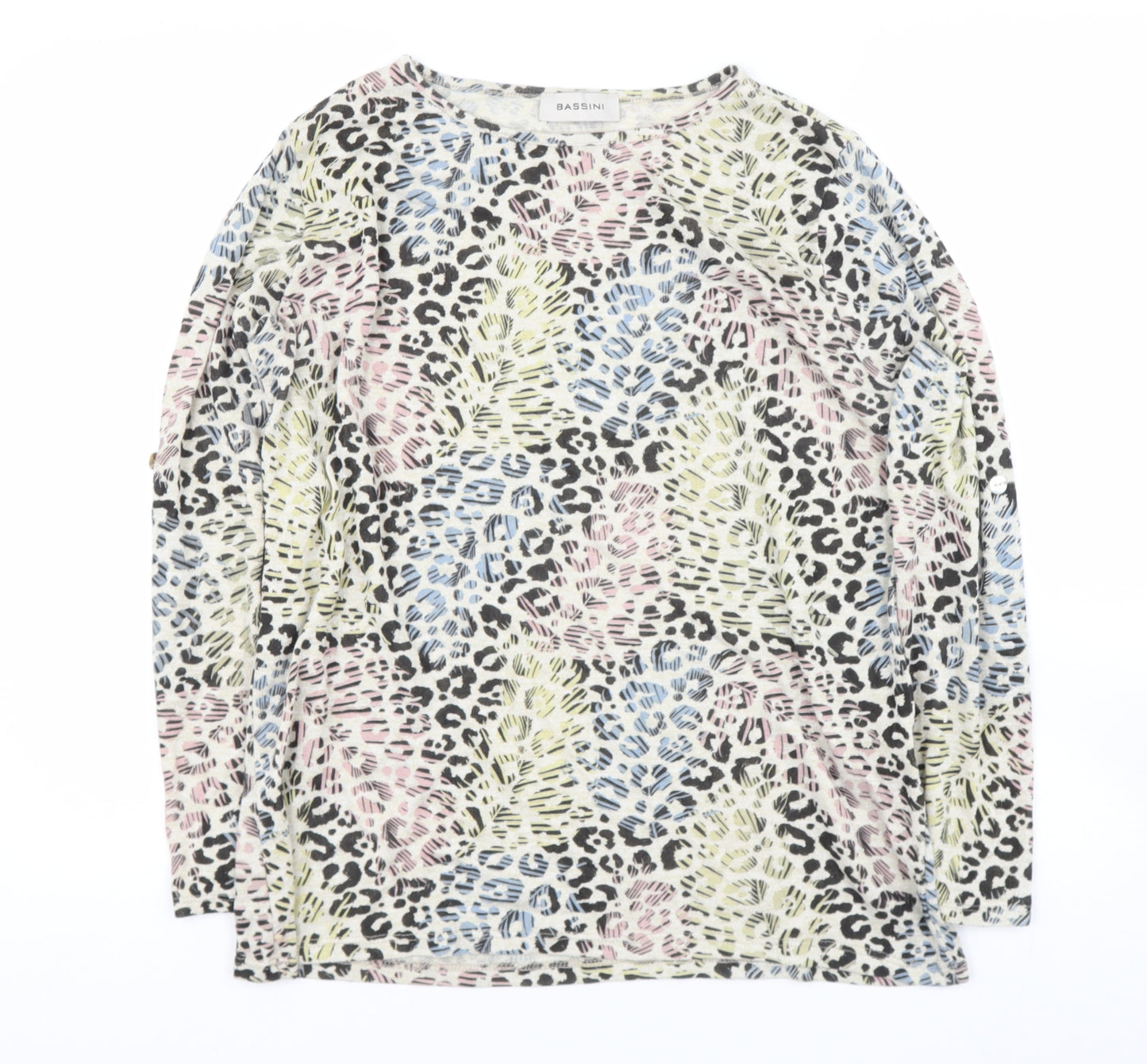 BASSINI Womens Ivory Round Neck Animal Print Jute Pullover Jumper Size M