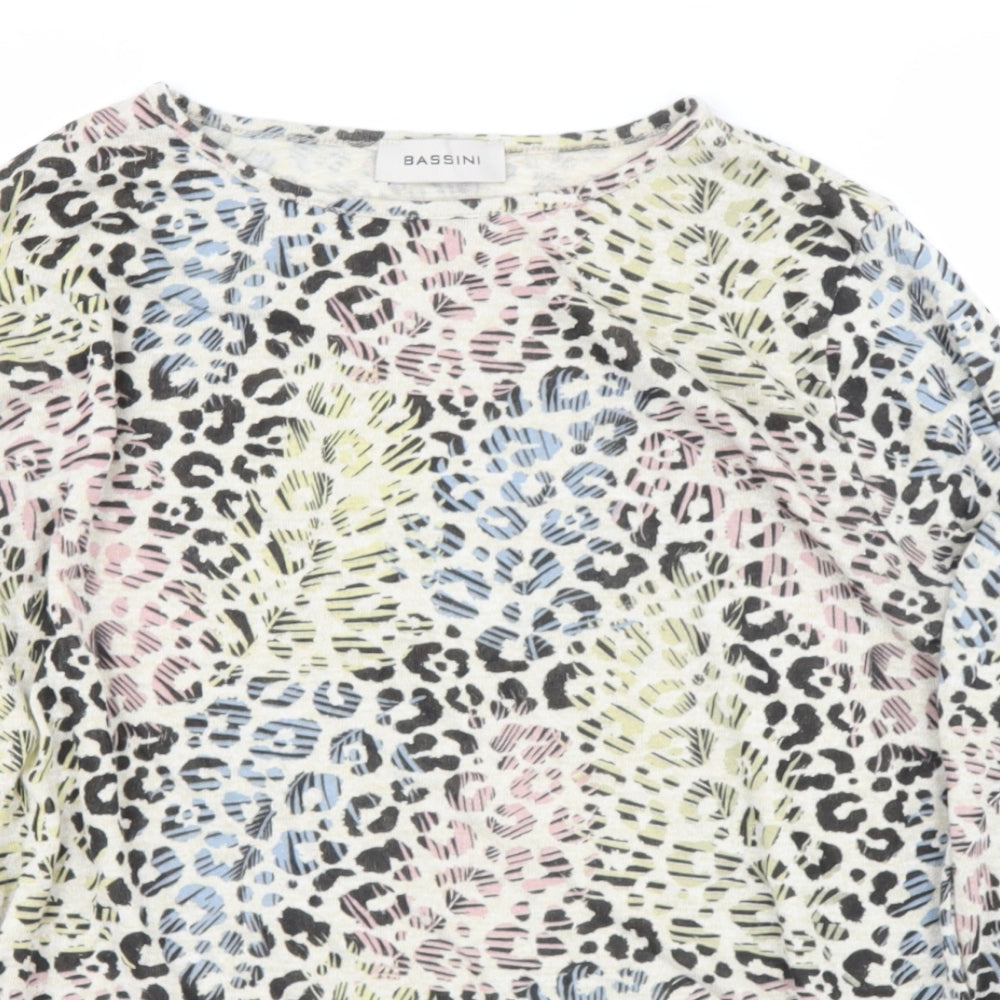BASSINI Womens Ivory Round Neck Animal Print Jute Pullover Jumper Size M