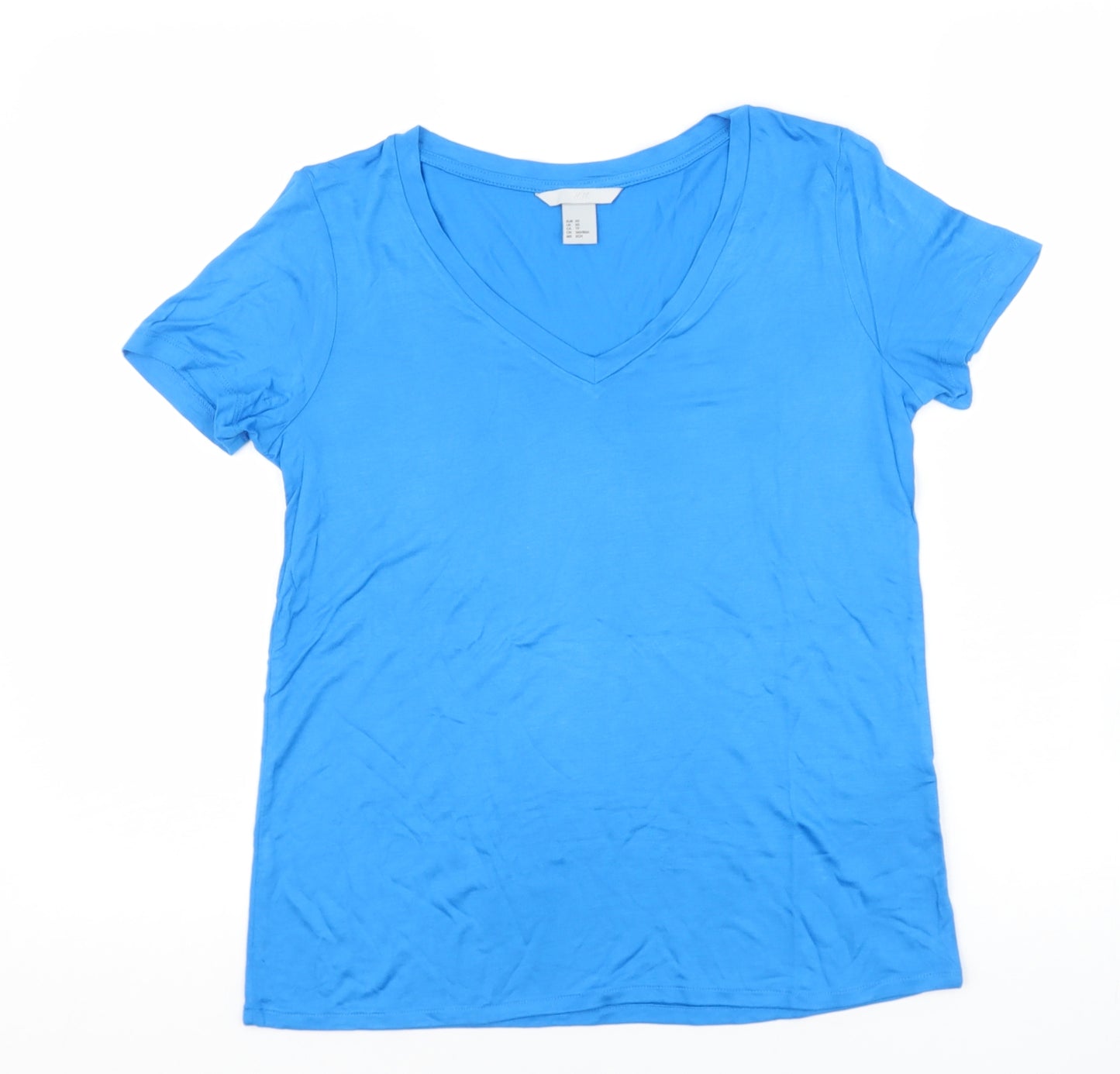 H&M Womens Blue  Viscose Basic T-Shirt Size XS V-Neck