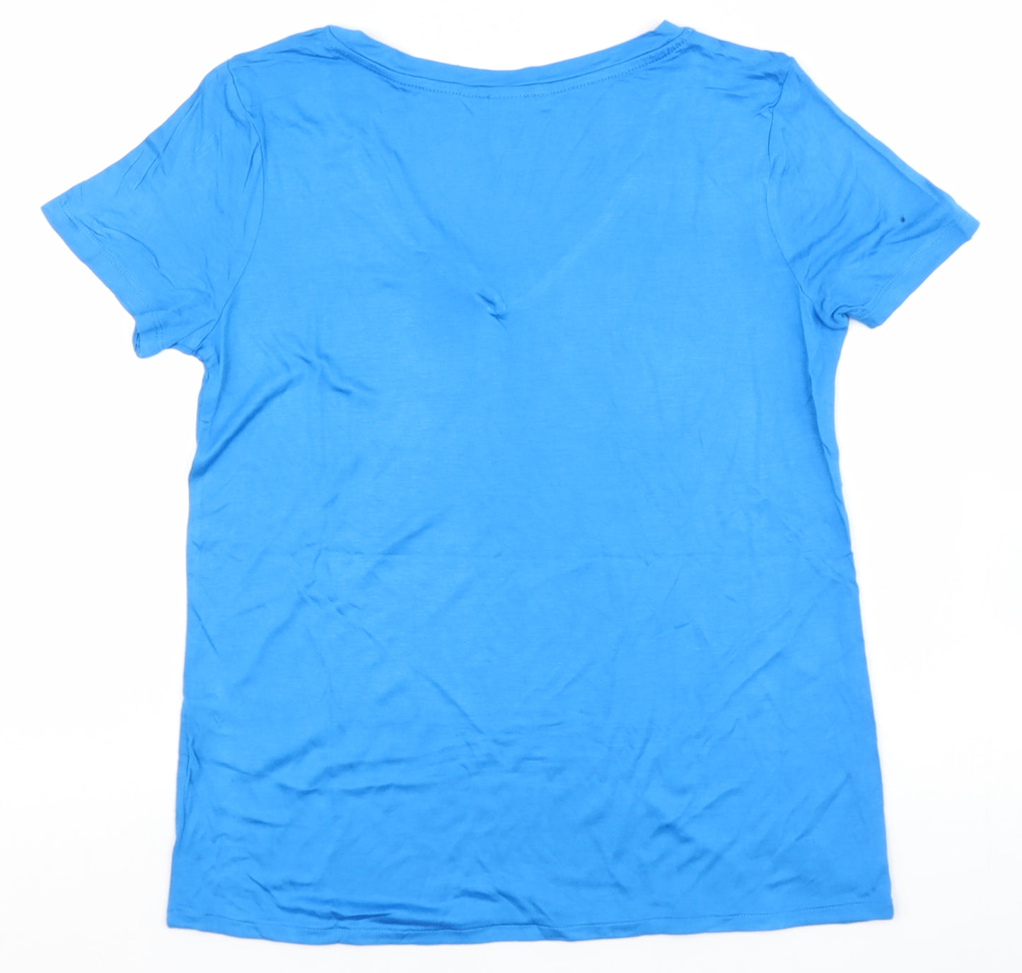 H&M Womens Blue  Viscose Basic T-Shirt Size XS V-Neck