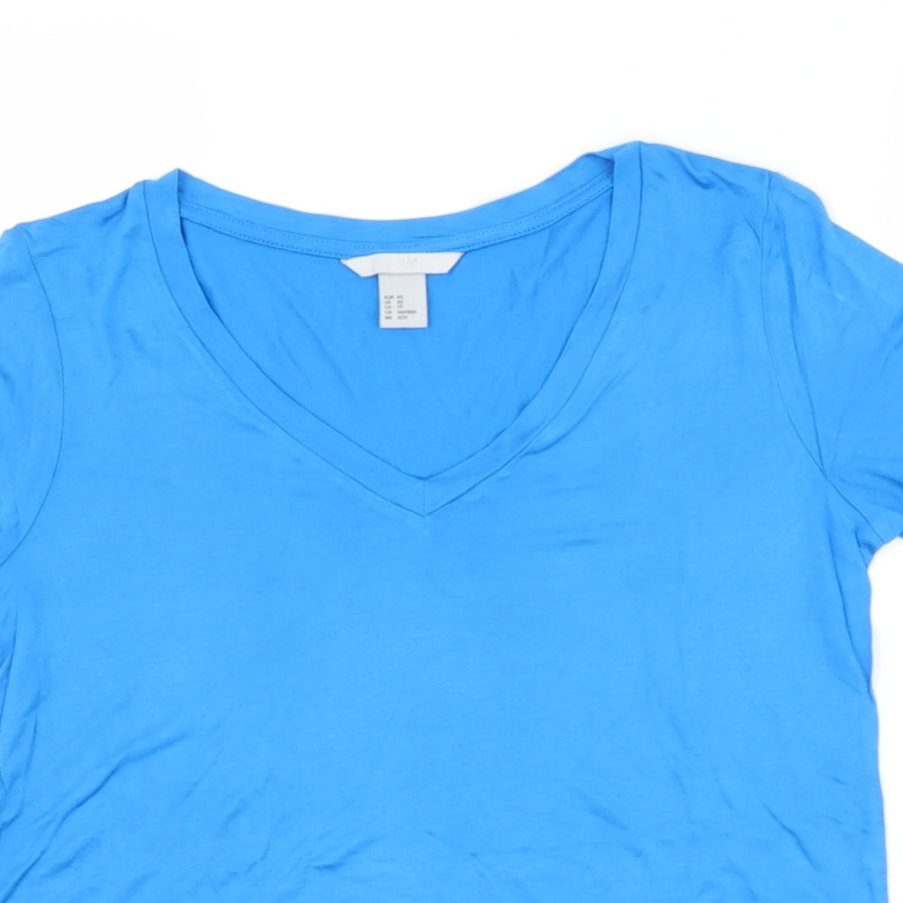H&M Womens Blue  Viscose Basic T-Shirt Size XS V-Neck