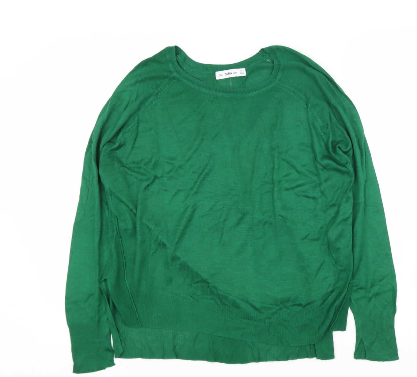Zara Knit Womens Green Round Neck  Viscose Pullover Jumper Size S