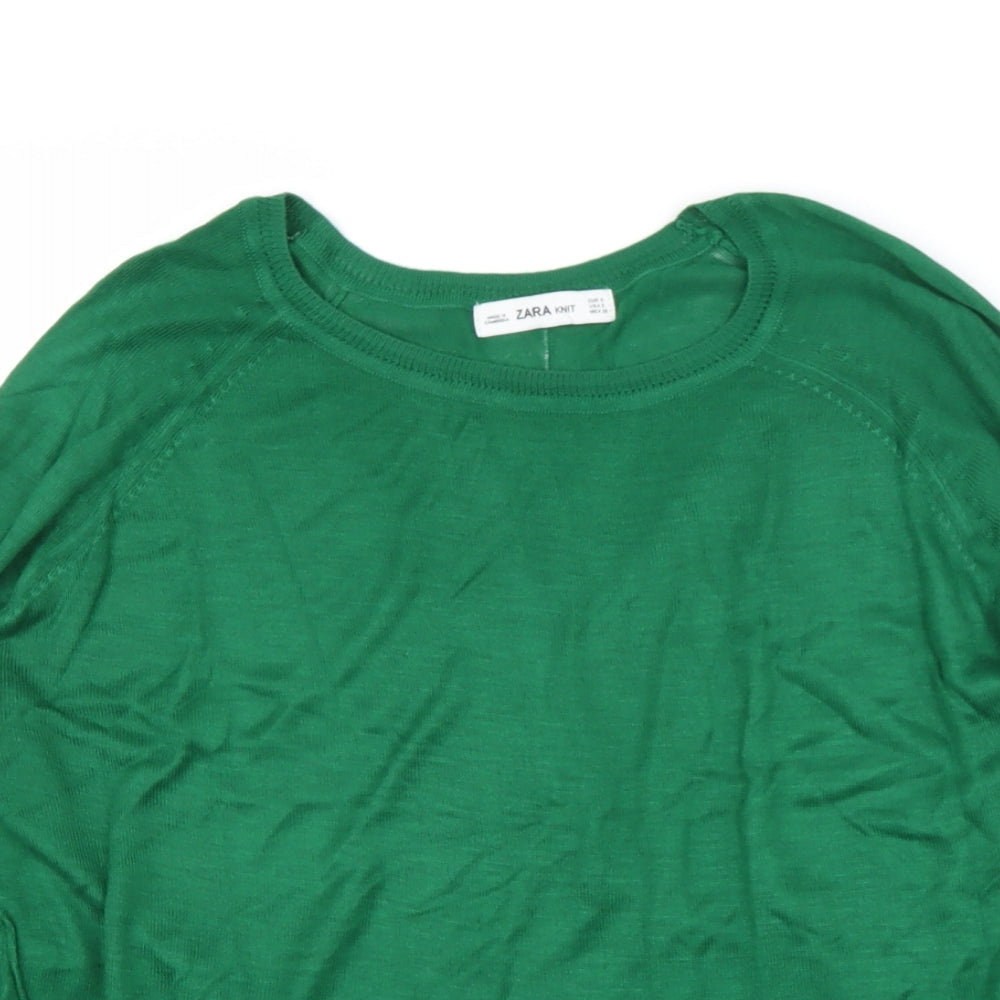 Zara Knit Womens Green Round Neck  Viscose Pullover Jumper Size S