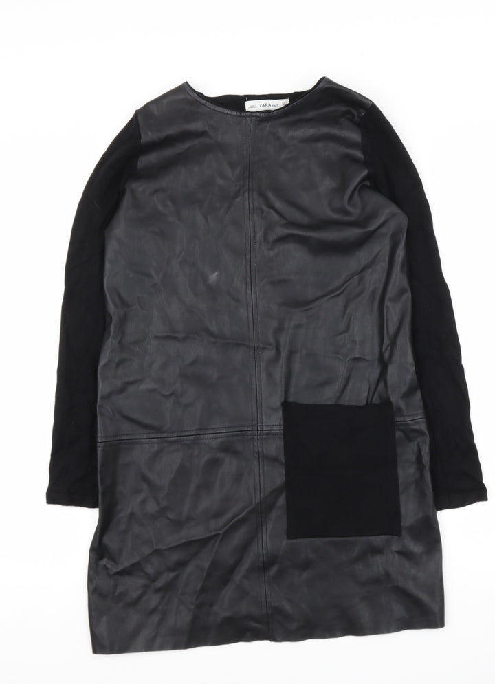 Zara Knit Womens Black Polyester Shift Size S Round Neck