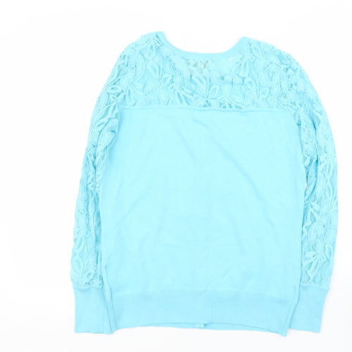 menarys Womens Blue Round Neck  Viscose Cape Jumper Size M