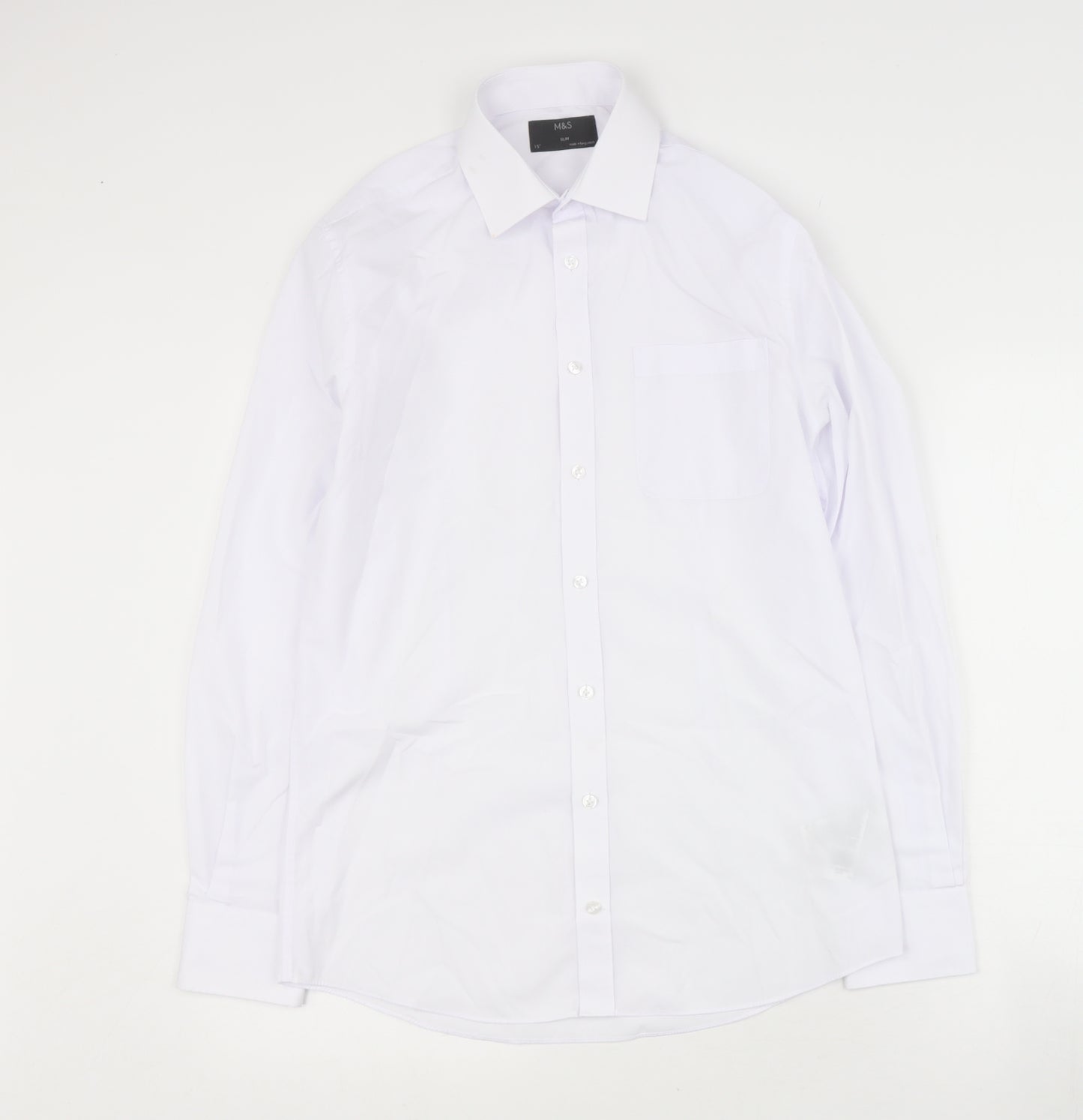 Marks and Spencer Mens White  Polyester  Dress Shirt Size 15 Collared