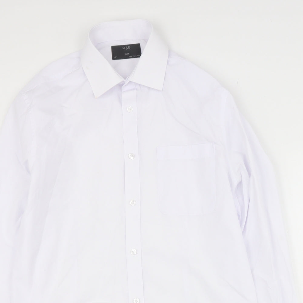 Marks and Spencer Mens White  Polyester  Dress Shirt Size 15 Collared