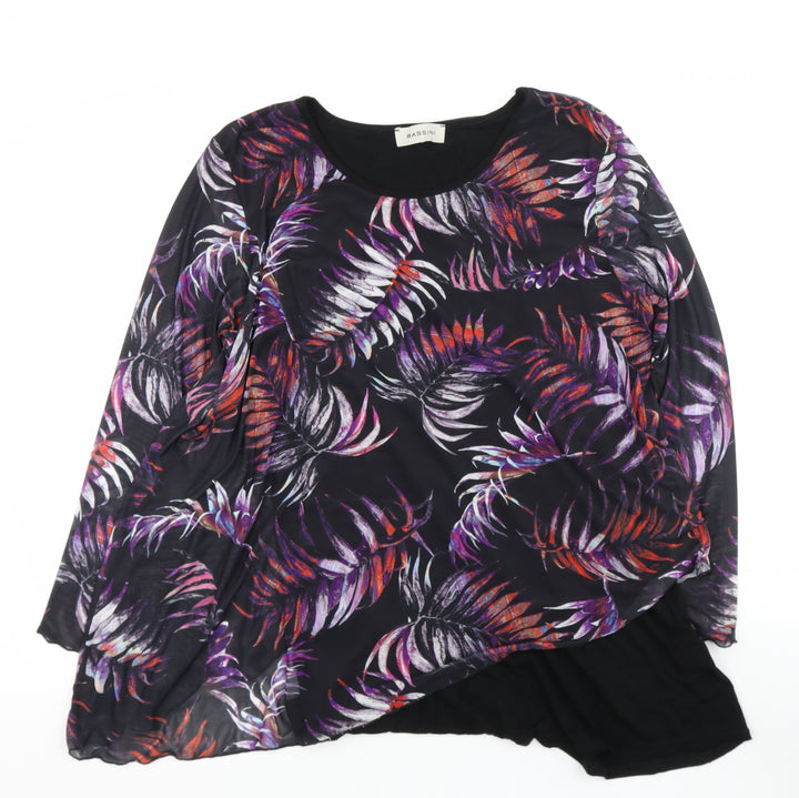 BASSINI Womens Black Polyester Basic Blouse Size 14 Round Neck