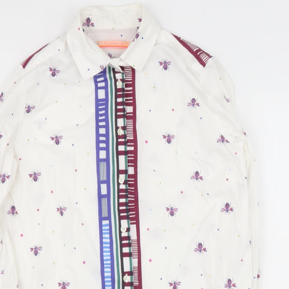 Vilagallo Mens Beige Geometric Coir  Button-Up Size L Collared