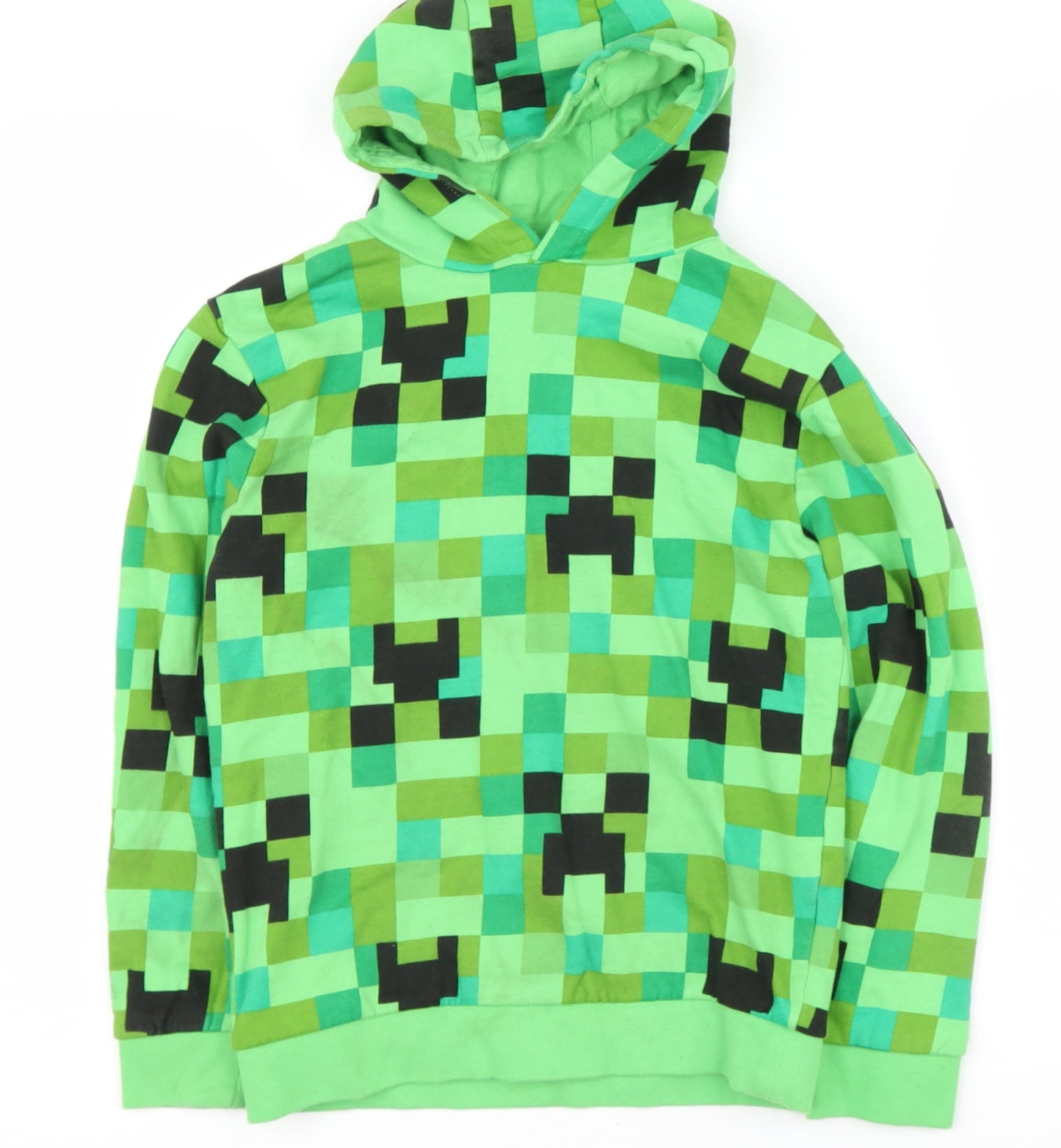 Primark Boys Green Geometric Cotton Pullover Hoodie Size 10-11 Years