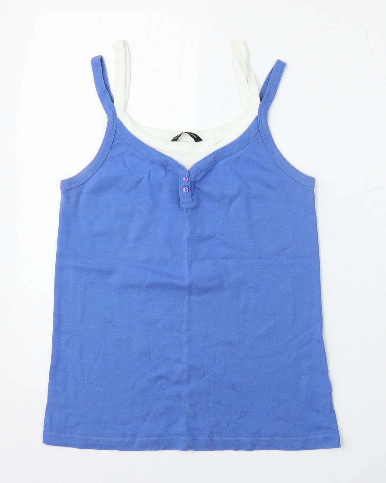Dunnes Stores Womens Blue  Cotton Basic Tank Size 14 Round Neck