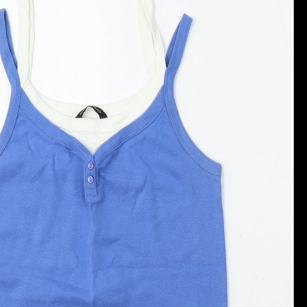 Dunnes Stores Womens Blue  Cotton Basic Tank Size 14 Round Neck