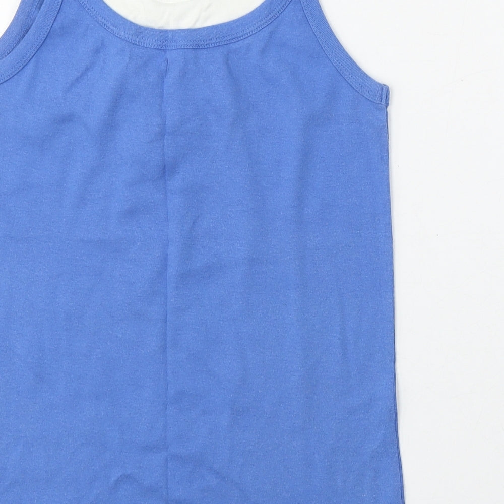 Dunnes Stores Womens Blue  Cotton Basic Tank Size 14 Round Neck