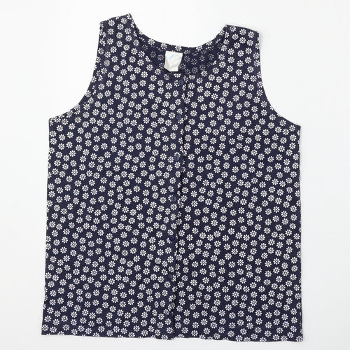 Preworn Womens Blue Floral Polyester Basic Blouse Size S Round Neck