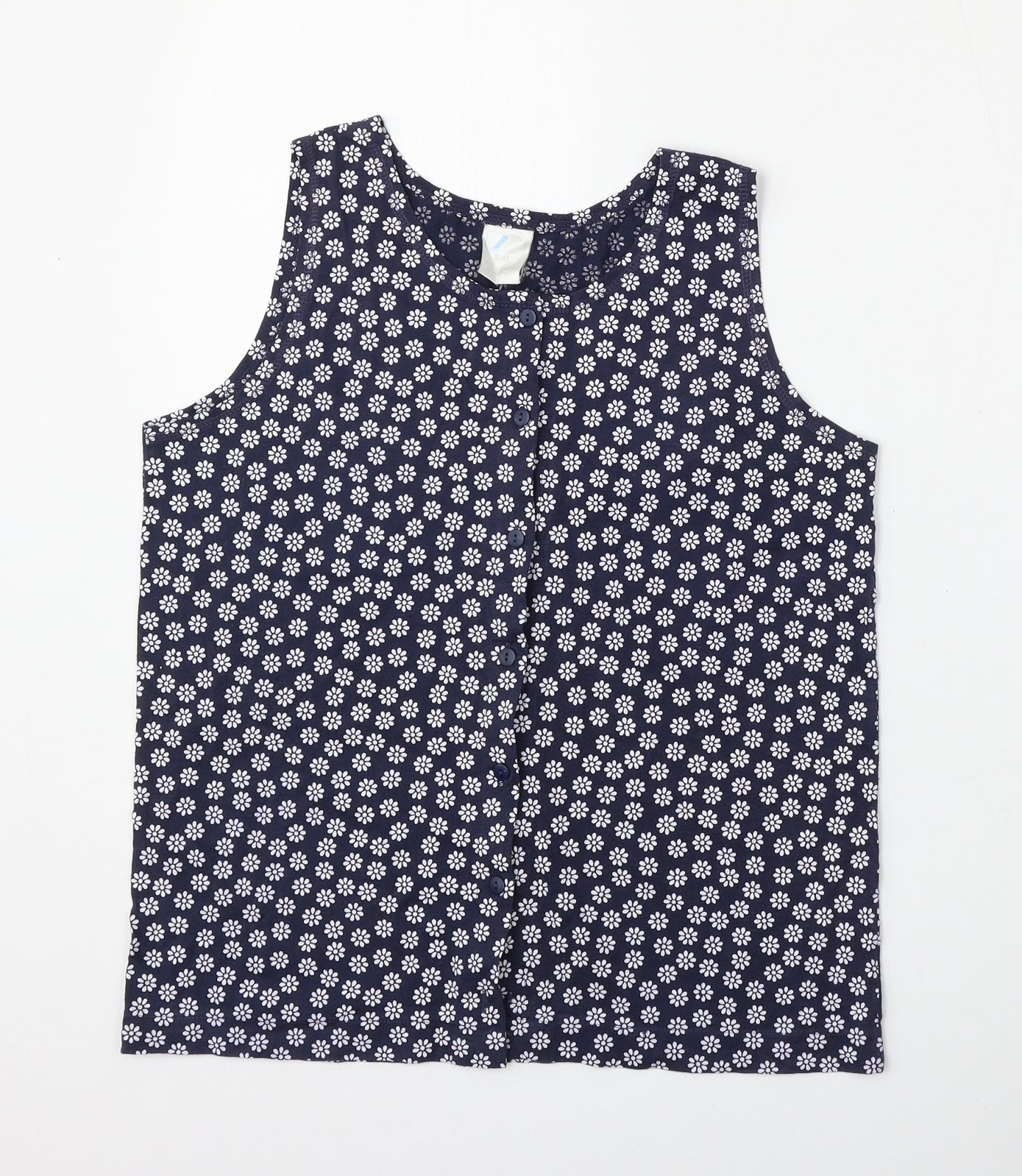 Preworn Womens Blue Floral Polyester Basic Blouse Size S Round Neck