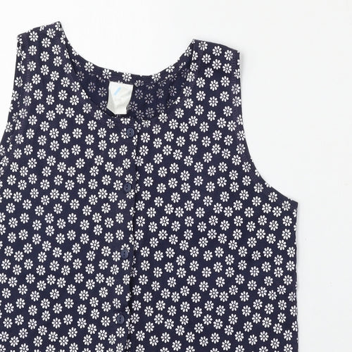 Preworn Womens Blue Floral Polyester Basic Blouse Size S Round Neck