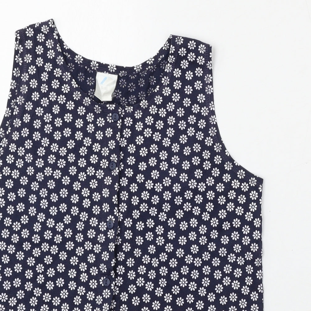Preworn Womens Blue Floral Polyester Basic Blouse Size S Round Neck