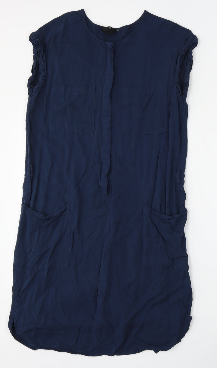 H&M Womens Blue  Viscose Pencil Dress  Size 10  Round Neck