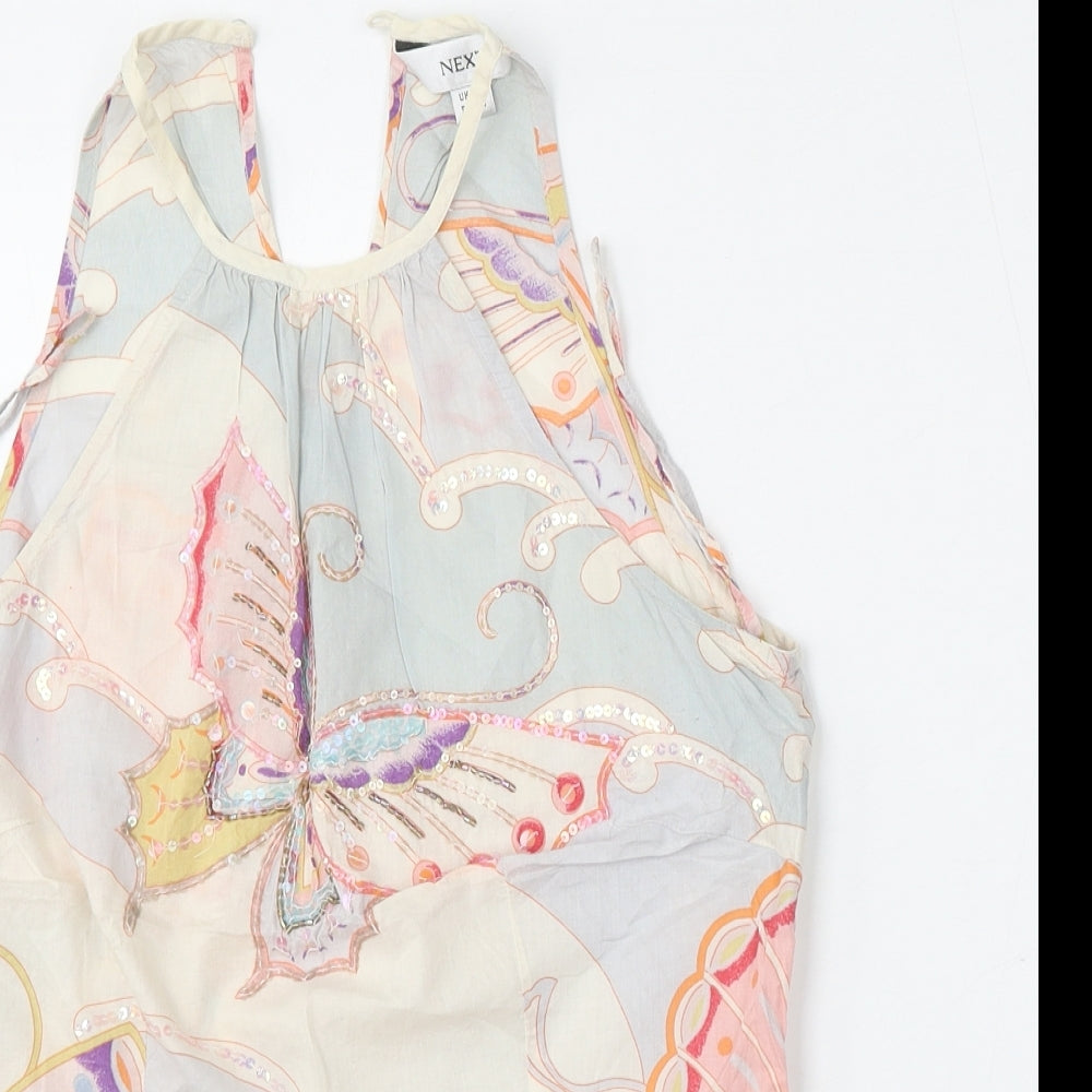 NEXT Womens Multicoloured Floral Cotton Basic Blouse Size 12 Round Neck