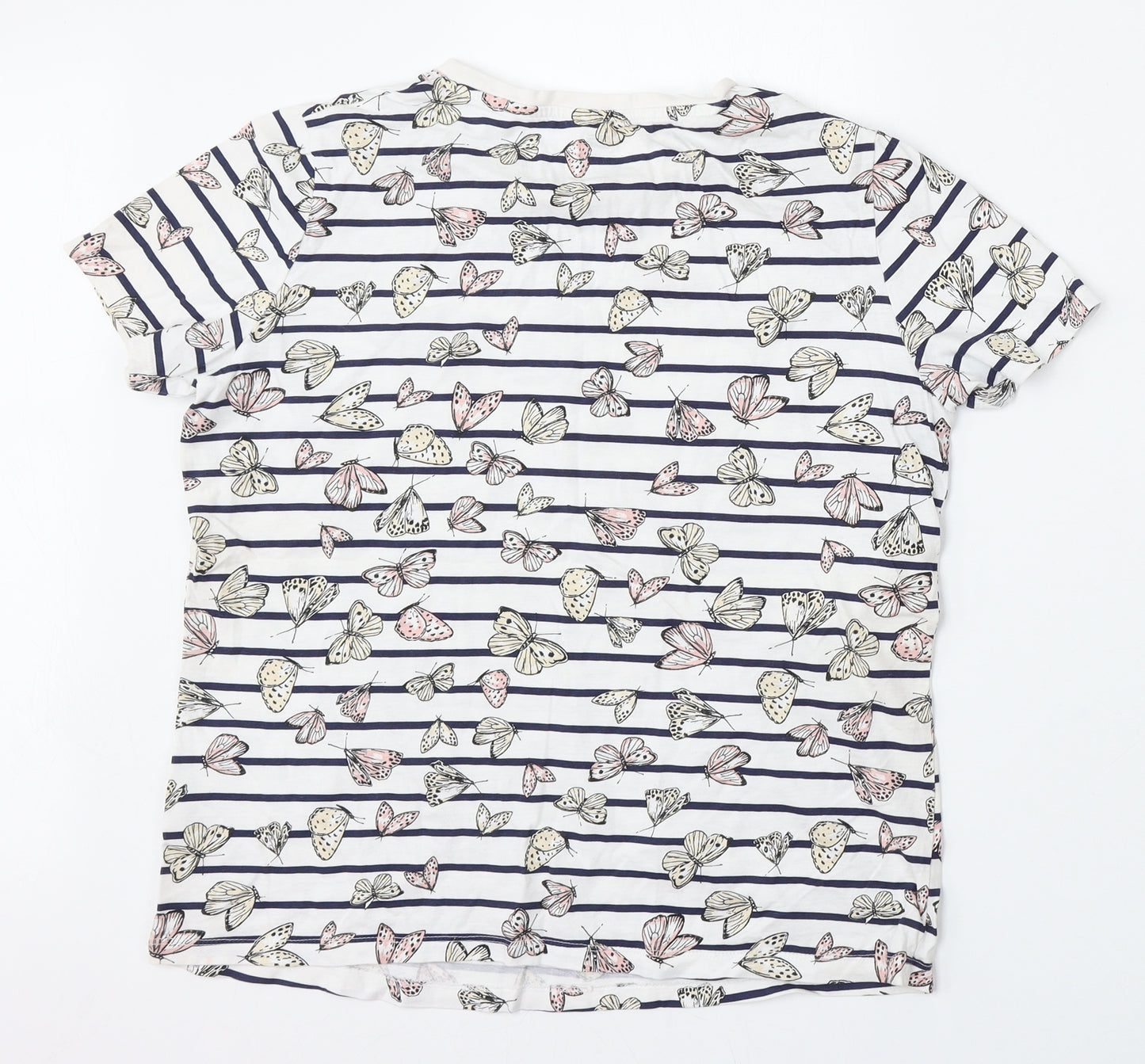 F&F Womens White Striped Cotton Basic T-Shirt Size 14 Round Neck