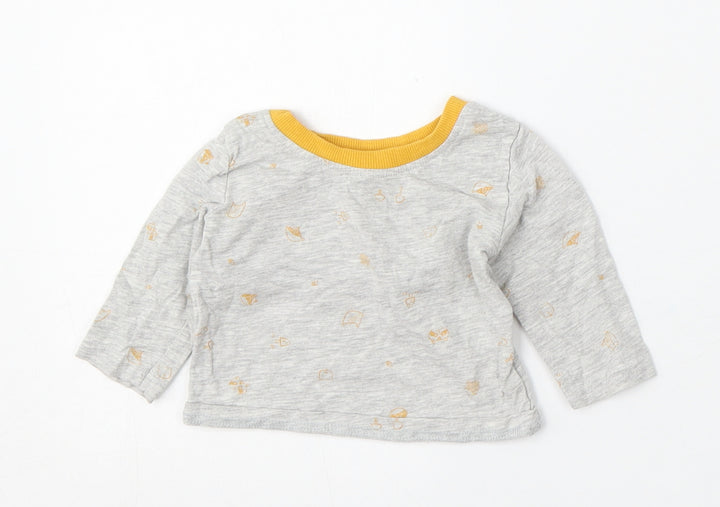 George Baby Grey Geometric Cotton Basic T-Shirt Size 0-3 Months Round Neck